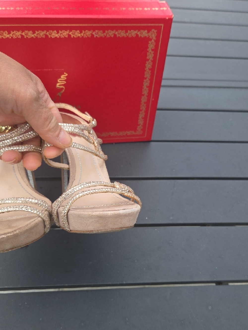Rene Caovilla Nude Crystal-Knot Strappy Stiletto Sandals - Picture 4 of 11